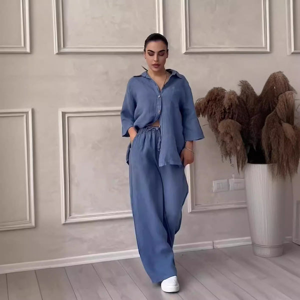 2-teilige leinen-lounge-kombination - lässiger look für damen