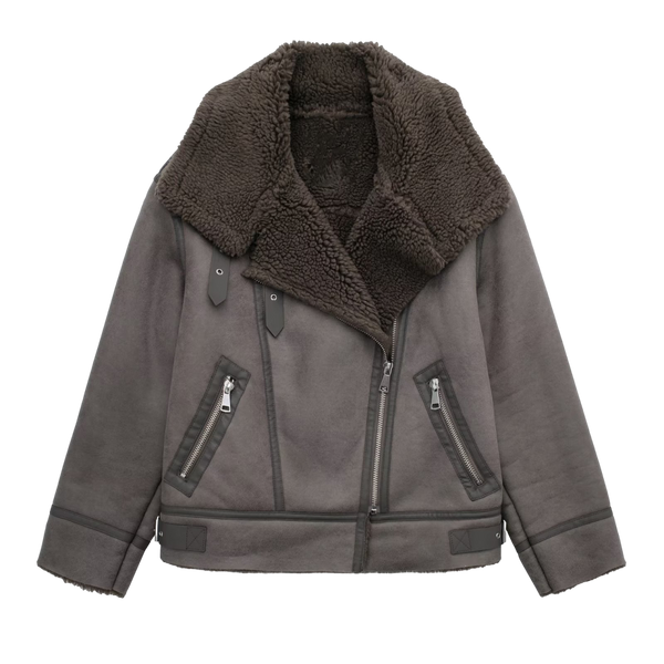 Schafswolljacke - graue aviatorjacke für frauen