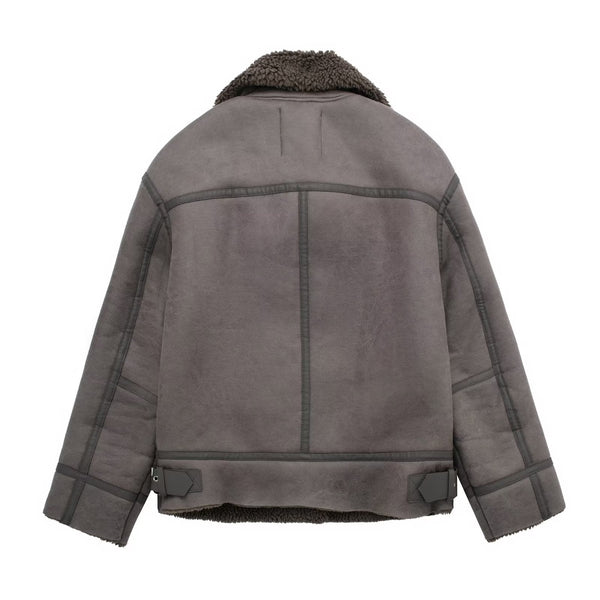Schafswolljacke - graue aviatorjacke für frauen