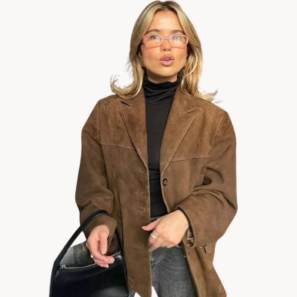 Dame suede blazer - elegante, braune oversized jacke
