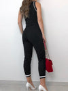 Schwarz jumpsuit - stilvoller ärmelloser damen jumpsuit mit gürtel