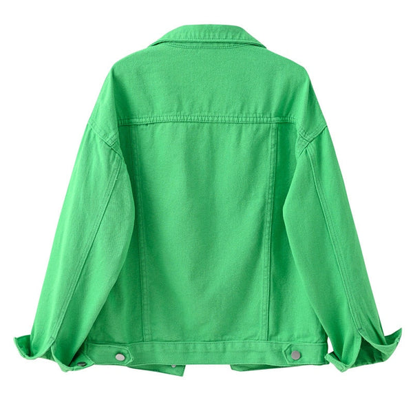 Grüne denimjacke - trendige freizeitjacke für damen