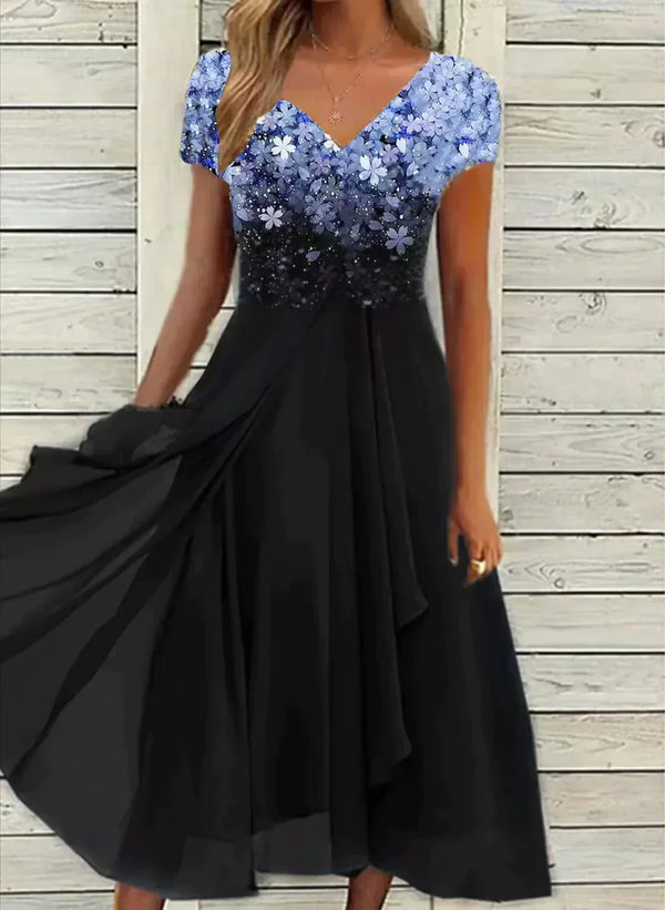 Chiffon abendkleid - floral verziertes damenkleid