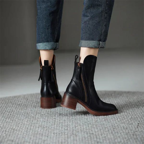 Klassische Stiefeletten aus Kunst für Damen – stilvolle Stiefel mit Blockabsatz