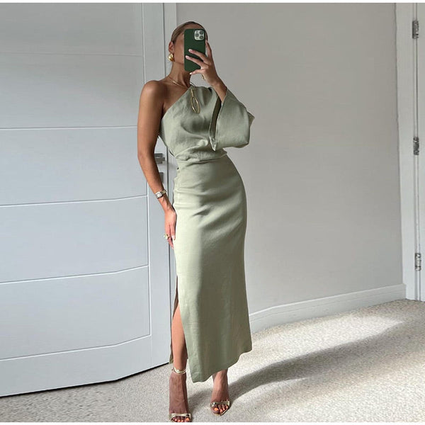 Ein-schulter kleid - elegantes grünes abendkleid