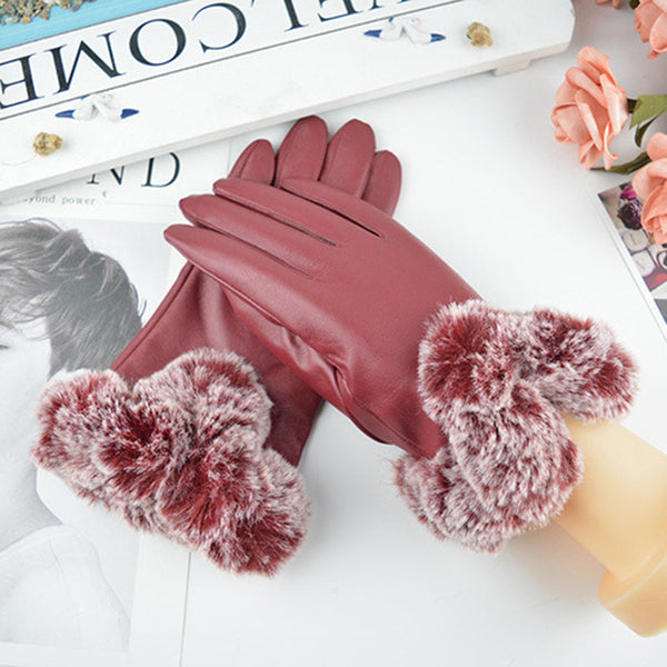 handschuhe - elegante damenwinterhandschuhe mit kunstfellbesatz