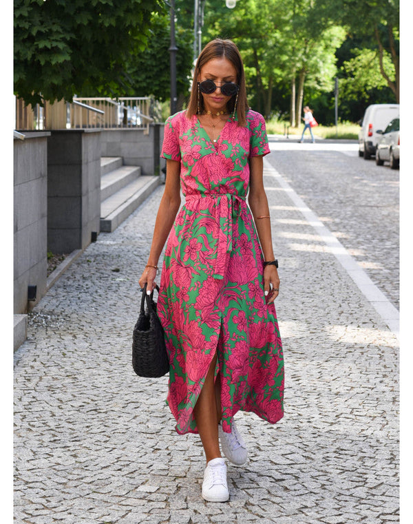 Blumiges wickelkleid - elegantes midi-kleid für jeden anlass