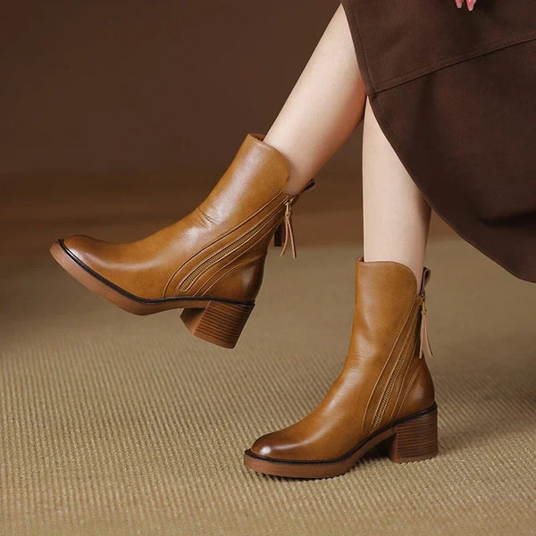 Klassische Stiefeletten aus Kunst für Damen – stilvolle Stiefel mit Blockabsatz