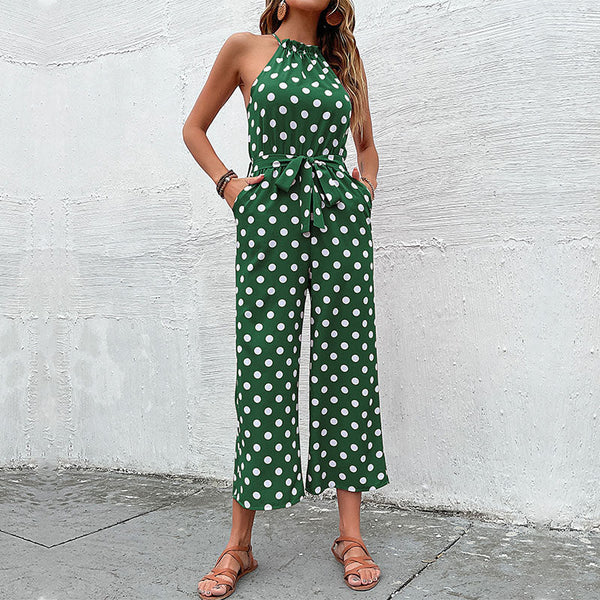 Grüner pünktli jumpsuit - trendy halterneck design für damen