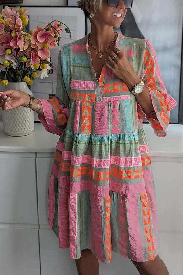 Künstlerisches midi-kleid - mehrfarbige damen sommer-tunika