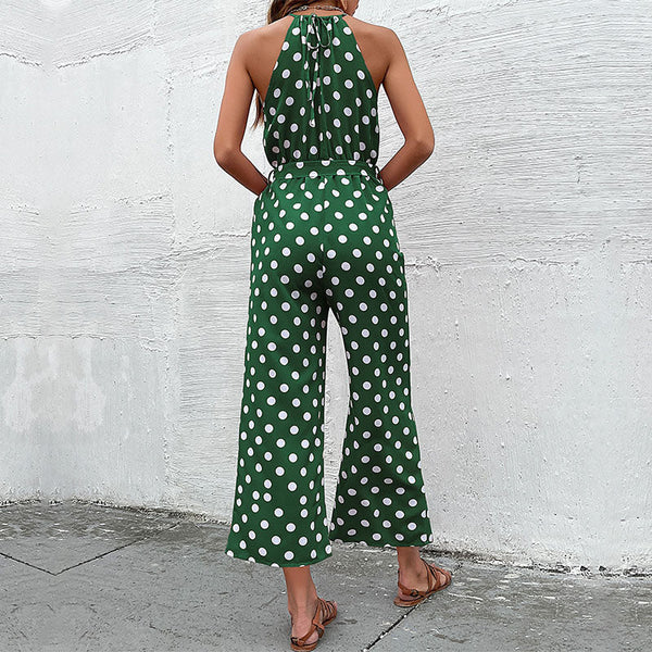 Grüner pünktli jumpsuit - trendy halterneck design für damen