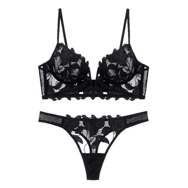 2-teiliges lingerie-set - filigrane blumen-bh und slip für damen