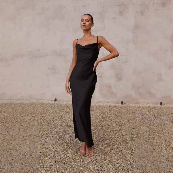 Satin kleid - elegantes abendkleid für damen mit drapiertem ausschnitt