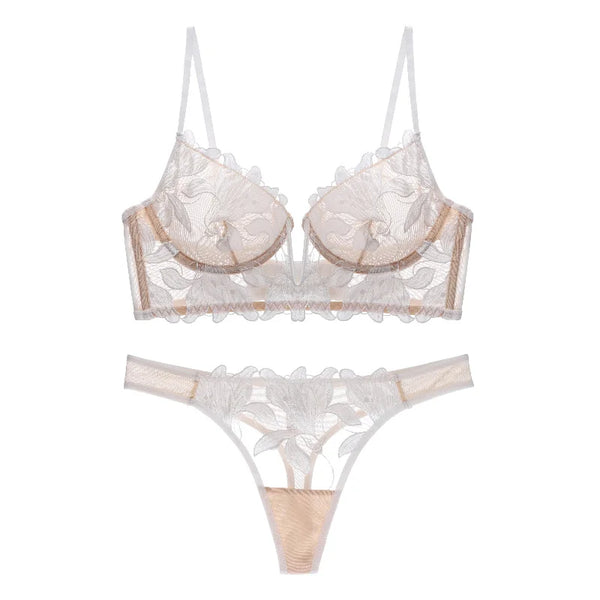 2-teiliges lingerie-set - filigrane blumen-bh und slip für damen