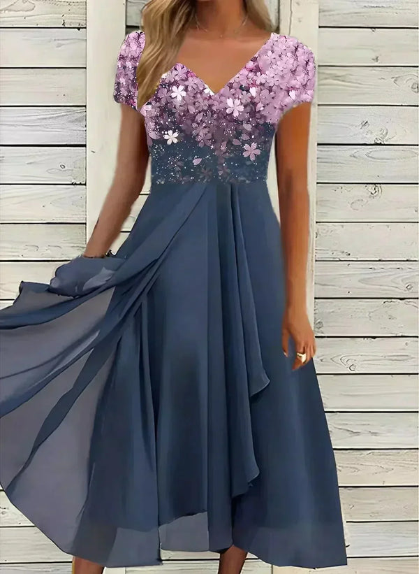 Chiffon abendkleid - floral verziertes damenkleid