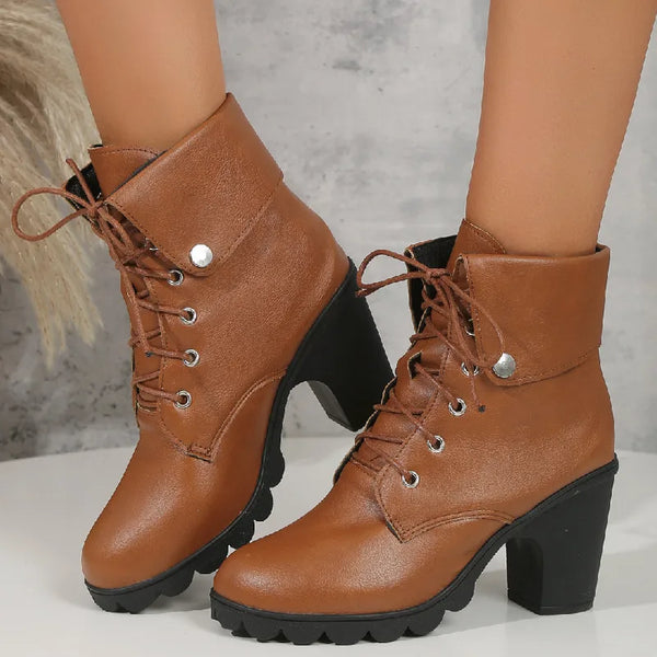Schnürstiefel für Damen – Plateau-Blockabsatz