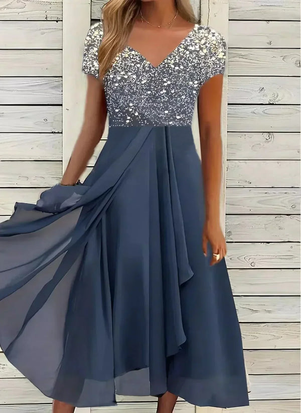 Chiffon abendkleid - floral verziertes damenkleid