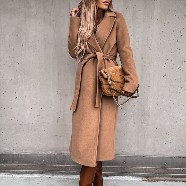 Trenchcoat - eleganter langer damenmantel mit gürtel