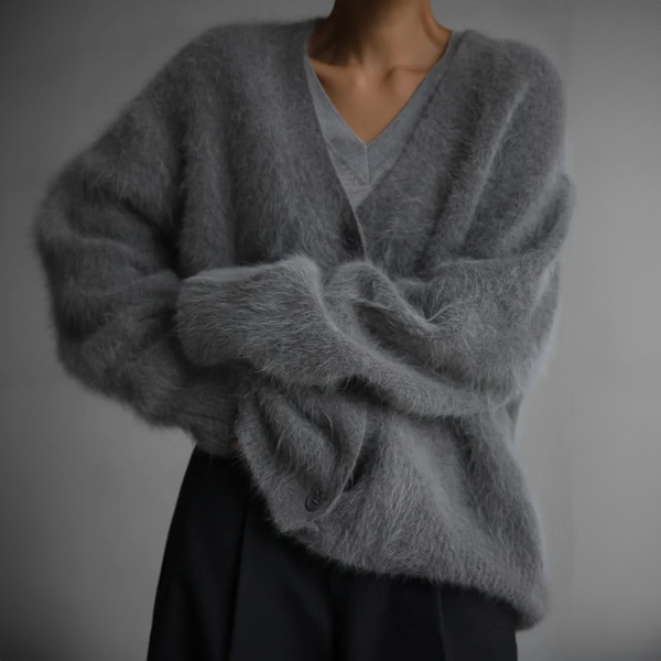 Damen oversized cardigan - weiches, flauschiges knitted stück