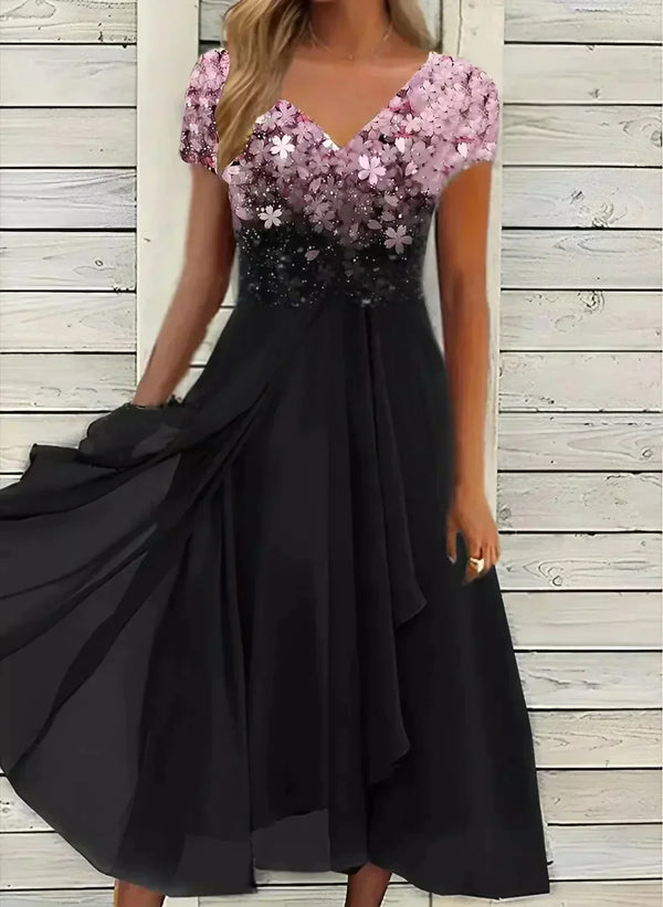 Chiffon abendkleid - floral verziertes damenkleid