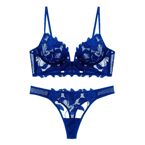 2-teiliges lingerie-set - filigrane blumen-bh und slip für damen