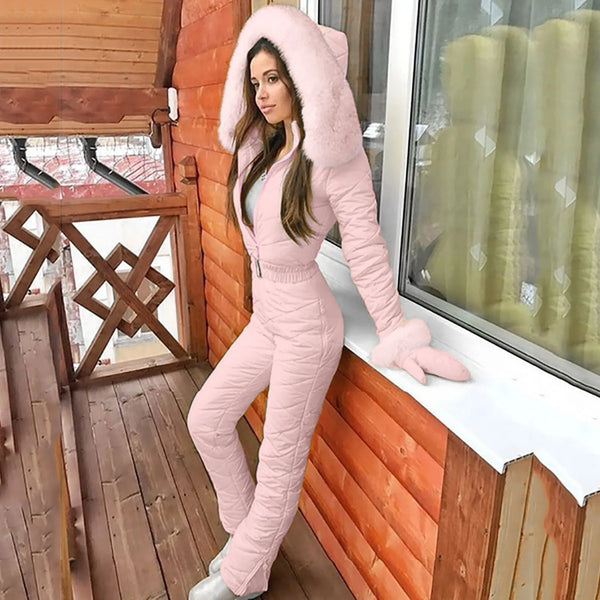 Damen winter overall - stilvoller pink quilted schneeanzug