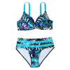 2-teiliges hochgeschnittenes bikini-set - tropisches blattmuster damen badebekleidung