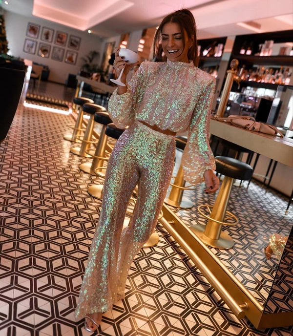 2-teiliges Glitzer-Set – Elegants Damen-Outfit i verschidene Farbe