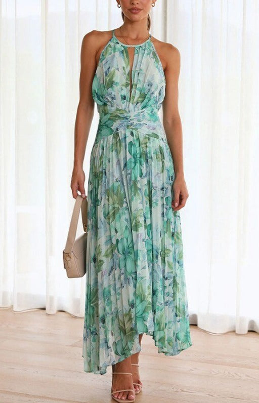 Hellgrünes blumen-maxikleid - elegante damen sommermode