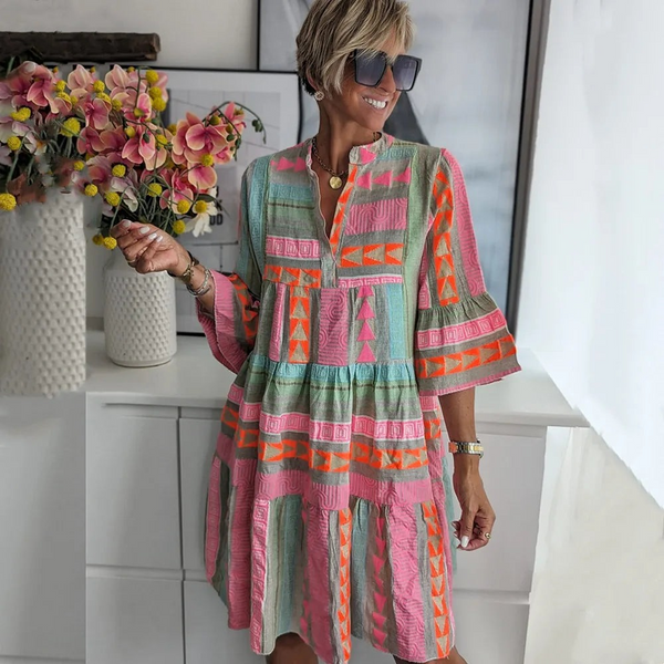 Künstlerisches midi-kleid - mehrfarbige damen sommer-tunika