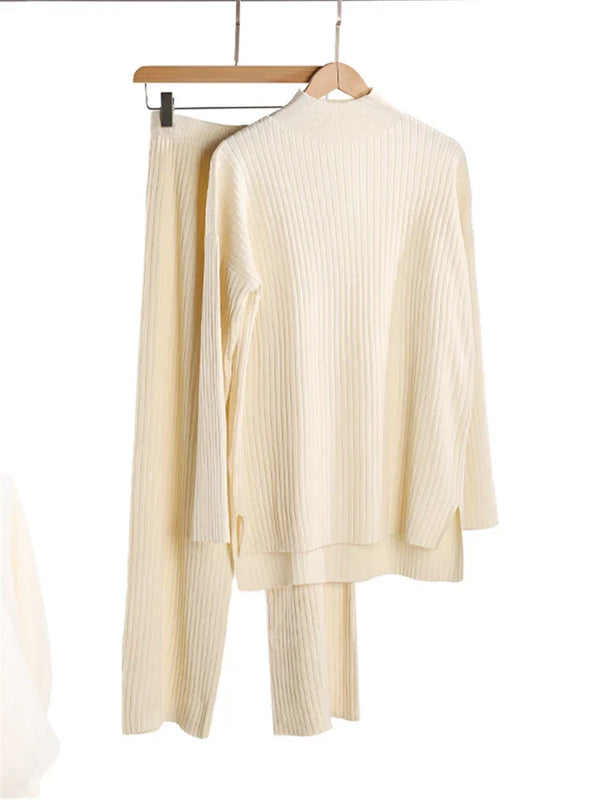 2-teiligs Loungewear-Set – gestrickter Damenpullover und Hose