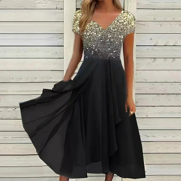 Chiffon abendkleid - floral verziertes damenkleid