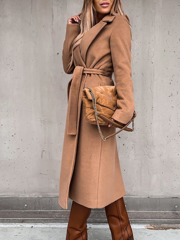 Trenchcoat - eleganter langer damenmantel mit gürtel