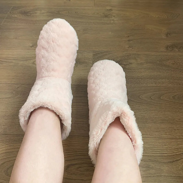 Dämmige plüsch-hausstiefel - gemütlich faux-faux fur schlappen-socken