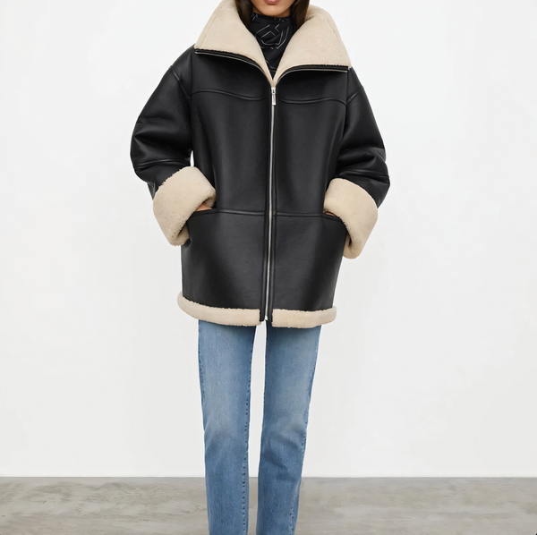 Fellgefütterter wintermantel - schicke schwarze damenjacke