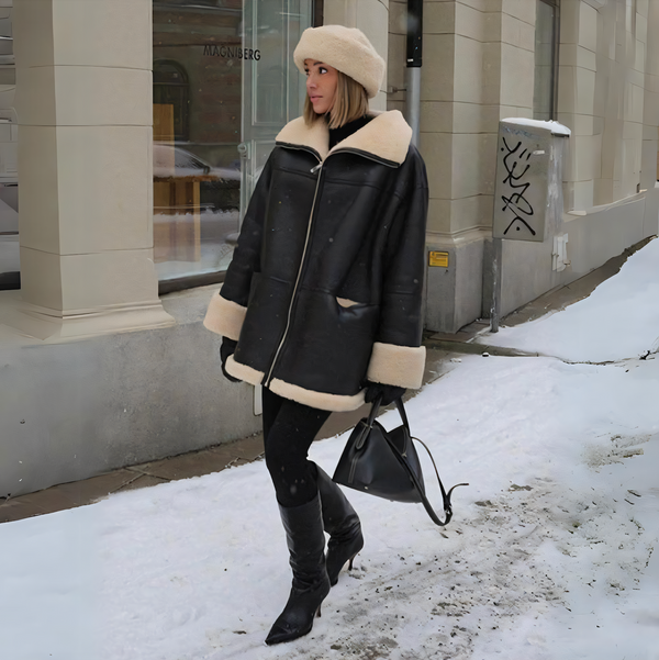 Fellgefütterter wintermantel - schicke schwarze damenjacke