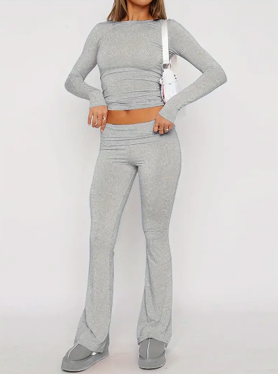 2-teiliger lässiger flare-look - modische damen-loungewear
