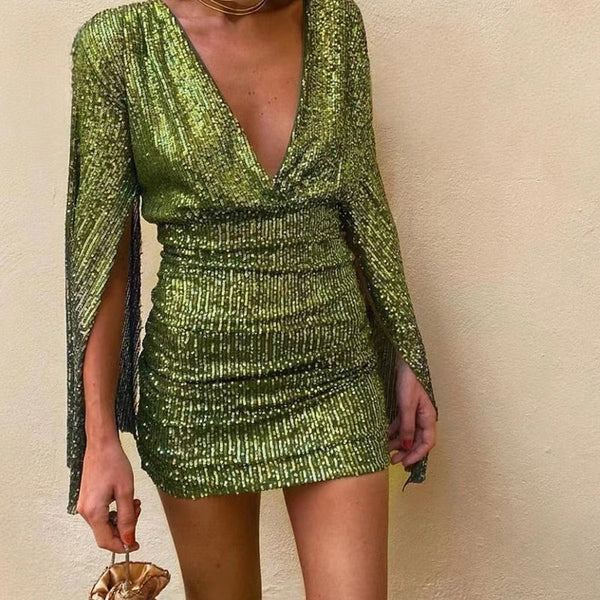 Glitzer kleid - elegante kurze kleid mit mausärmeln