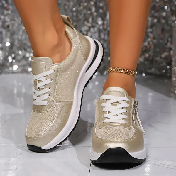 Dä damen silver-tone sneaker - stilvolle gemütlich trainer mit zip-detail