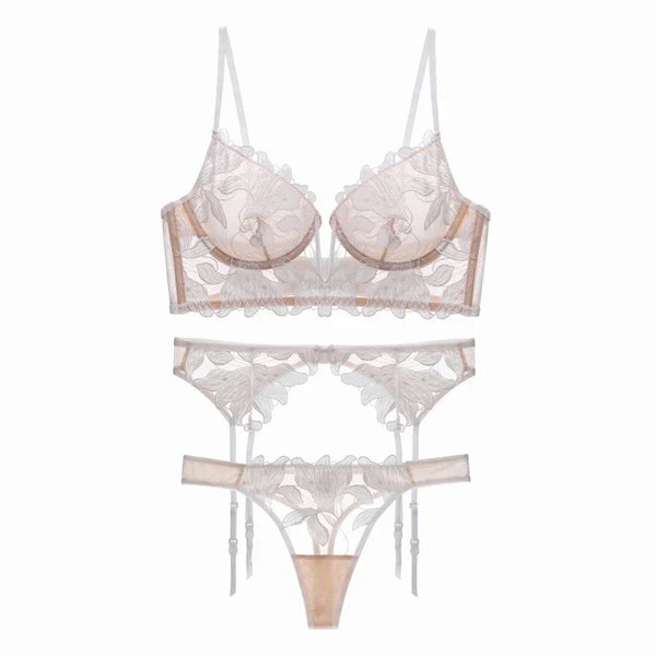2-teiliges lingerie-set - filigrane blumen-bh und slip für damen