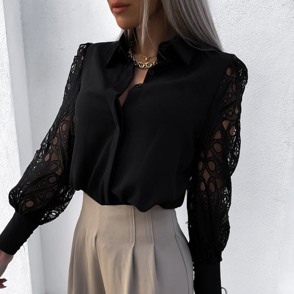 Damenbluse - elegante knopfhülle mit feinen spitze-details