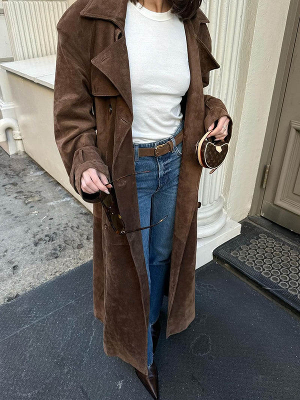 Brauner trenchcoat - eleganter langer damenmantel