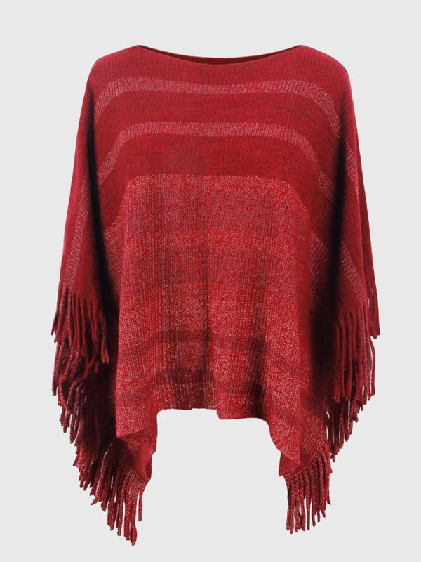 Damen poncho mit fransen - stilvolle gestrickte wickeloberteile
