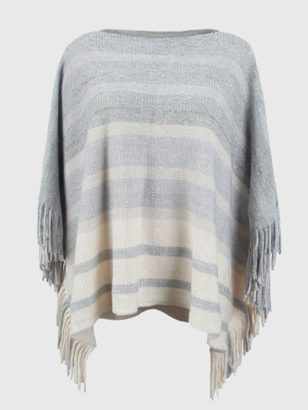 Damen poncho mit fransen - stilvolle gestrickte wickeloberteile