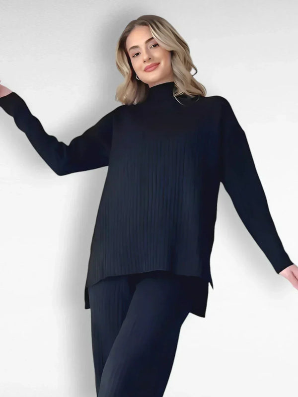 2-teiliges lounge-outfit - modischer damen rippstrick-top und hosen