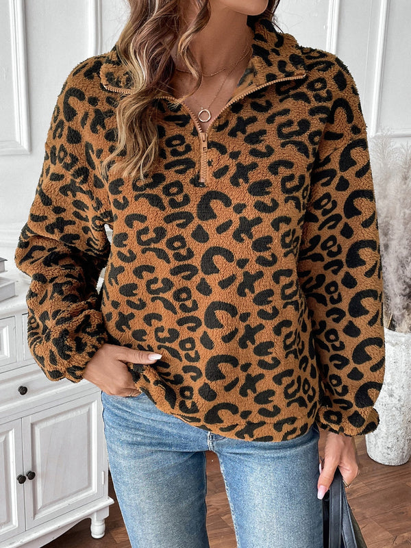 Teddy-fleece halbzip sweatshirt - lässiger damenpullover