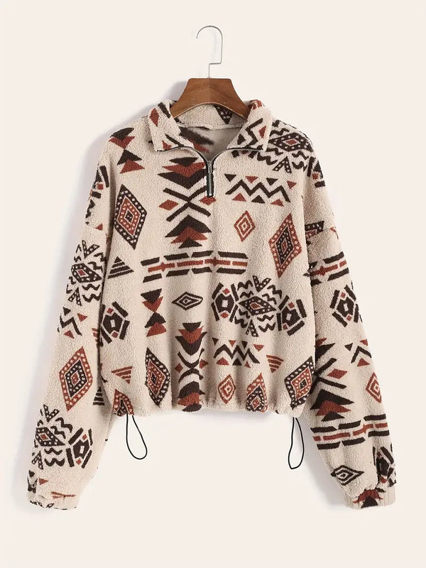 Teddy-fleece halbzip sweatshirt - lässiger damenpullover