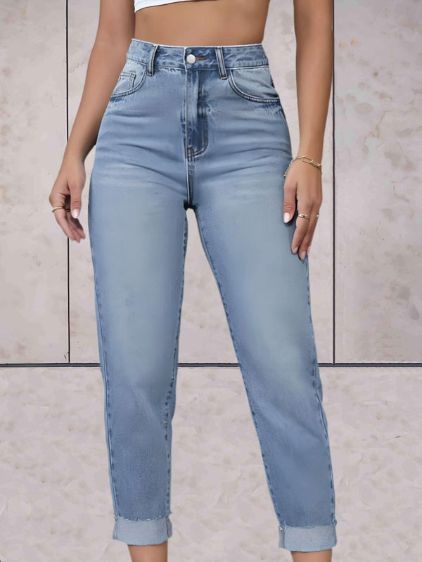 High waist jeans - stilvolle damen denim slim fit