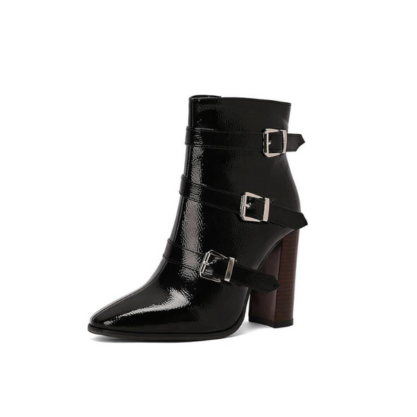 Stiefeletten aus Kunst für Damen mit mehreren Schnallen – Blockabsatz