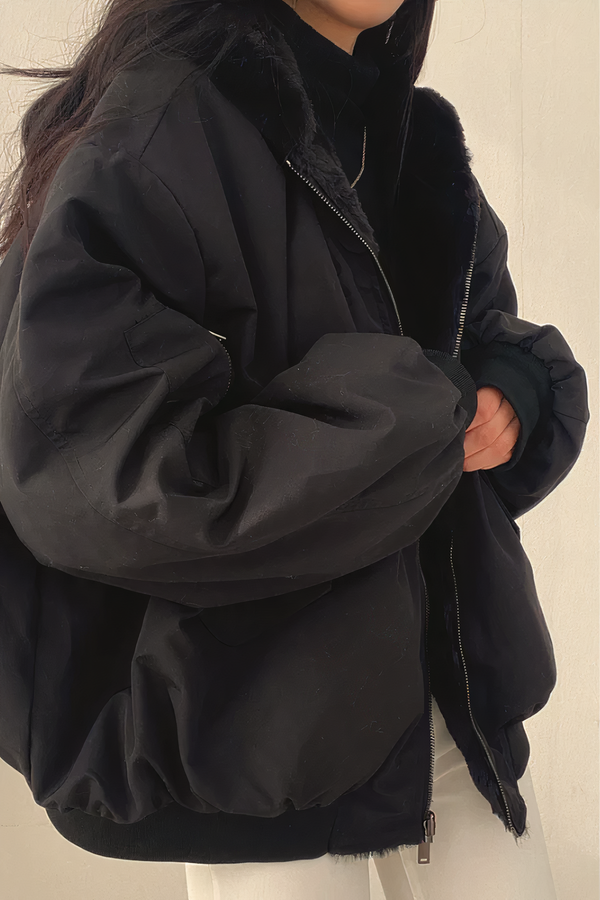 Pufferjacke - stylische winterjacke mit fellgefüttertem kragen